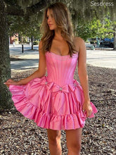 Elegant Pink Strapless Beadings Bow Tie A-line Short Mini Dress Homecoming Dress